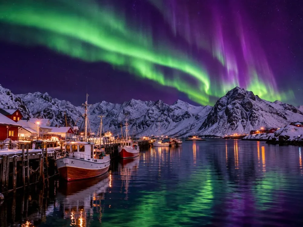 Kvænangen sous un ciel d’hiver bas, des montagnes plongeant droit dans une eau noire.